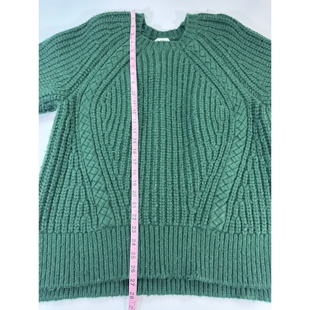 Aje Green Chunky Knit Braided Cable Sweater Women XL Wool Alpaca Blend